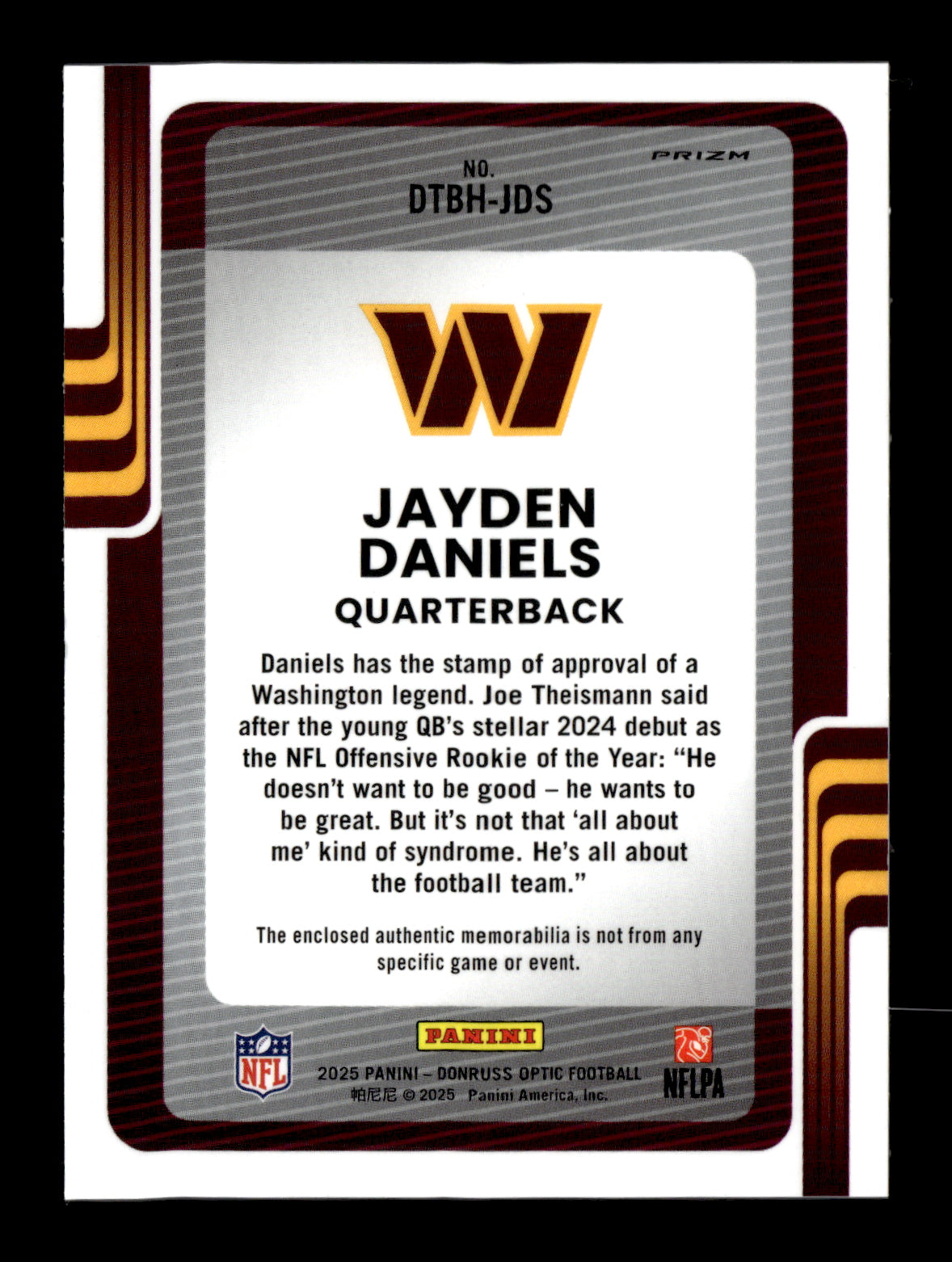 2025 Donruss Optic Jayden Daniels #DTBH-JDS Donruss Threads Blue Hyper