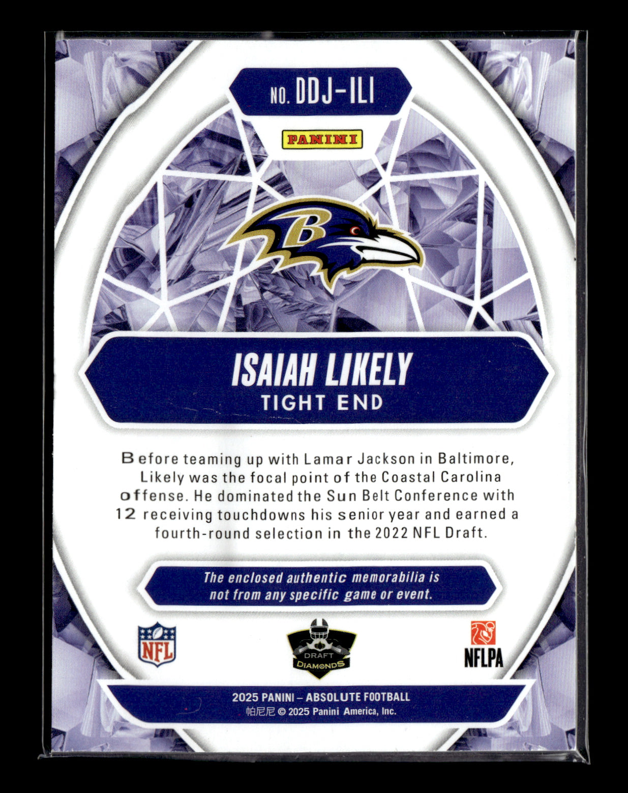 2025 Panini Absolute Isaiah Likely #DDJ-ILI Draft Diamonds Jersey Holo Silver/49