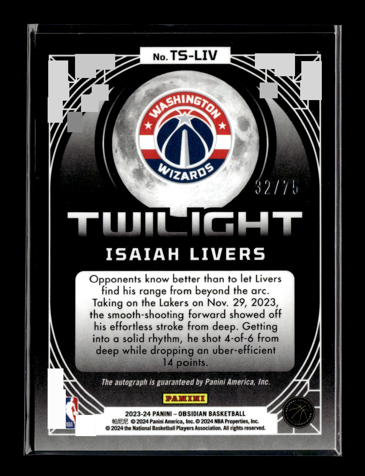 2023-24 Panini Obsidian Isaiah Livers Twilight Signatures Orange Flood /75