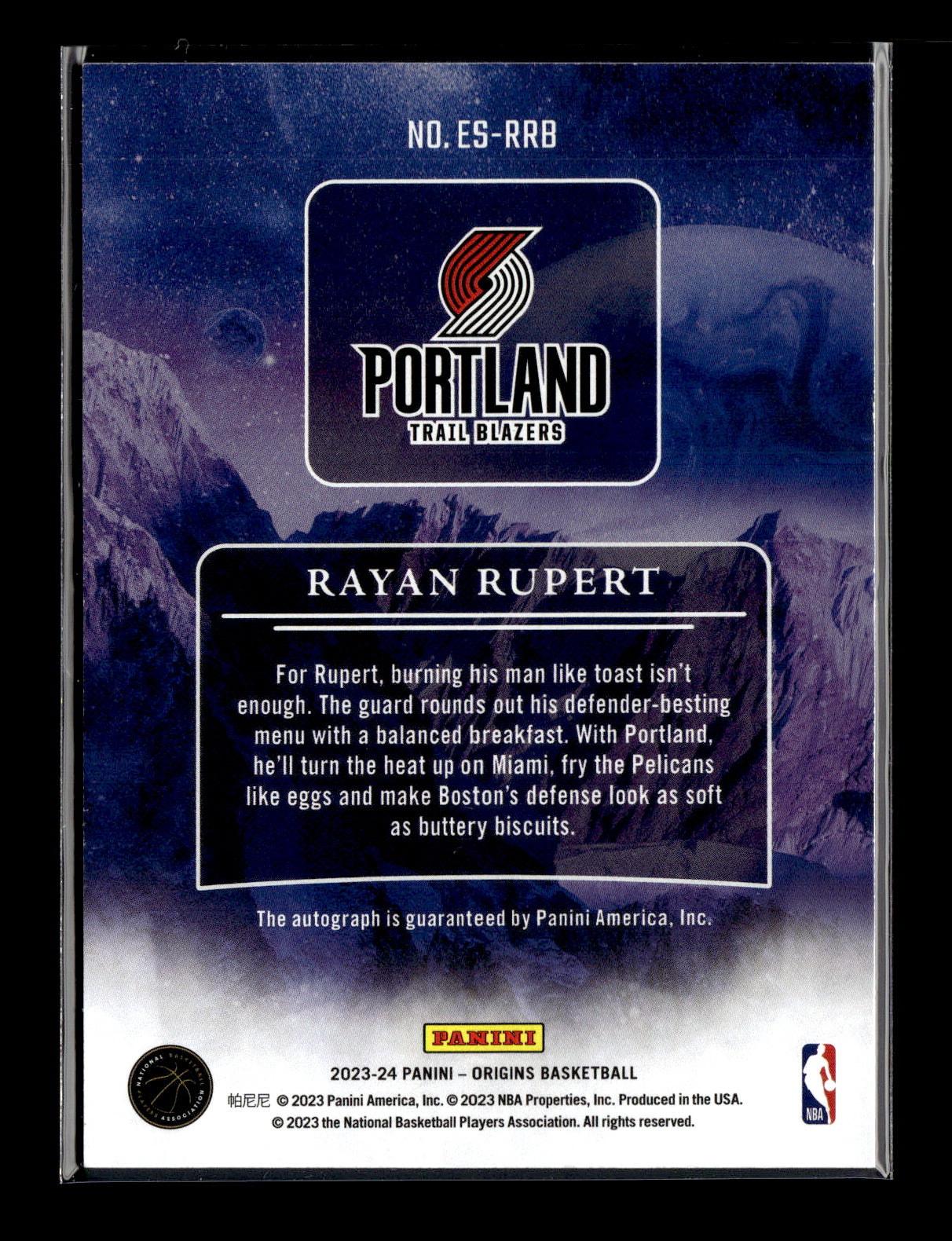 2023-24 Panini Origins Rayan Rupert #ES-RRB Elevation Signatures #/150