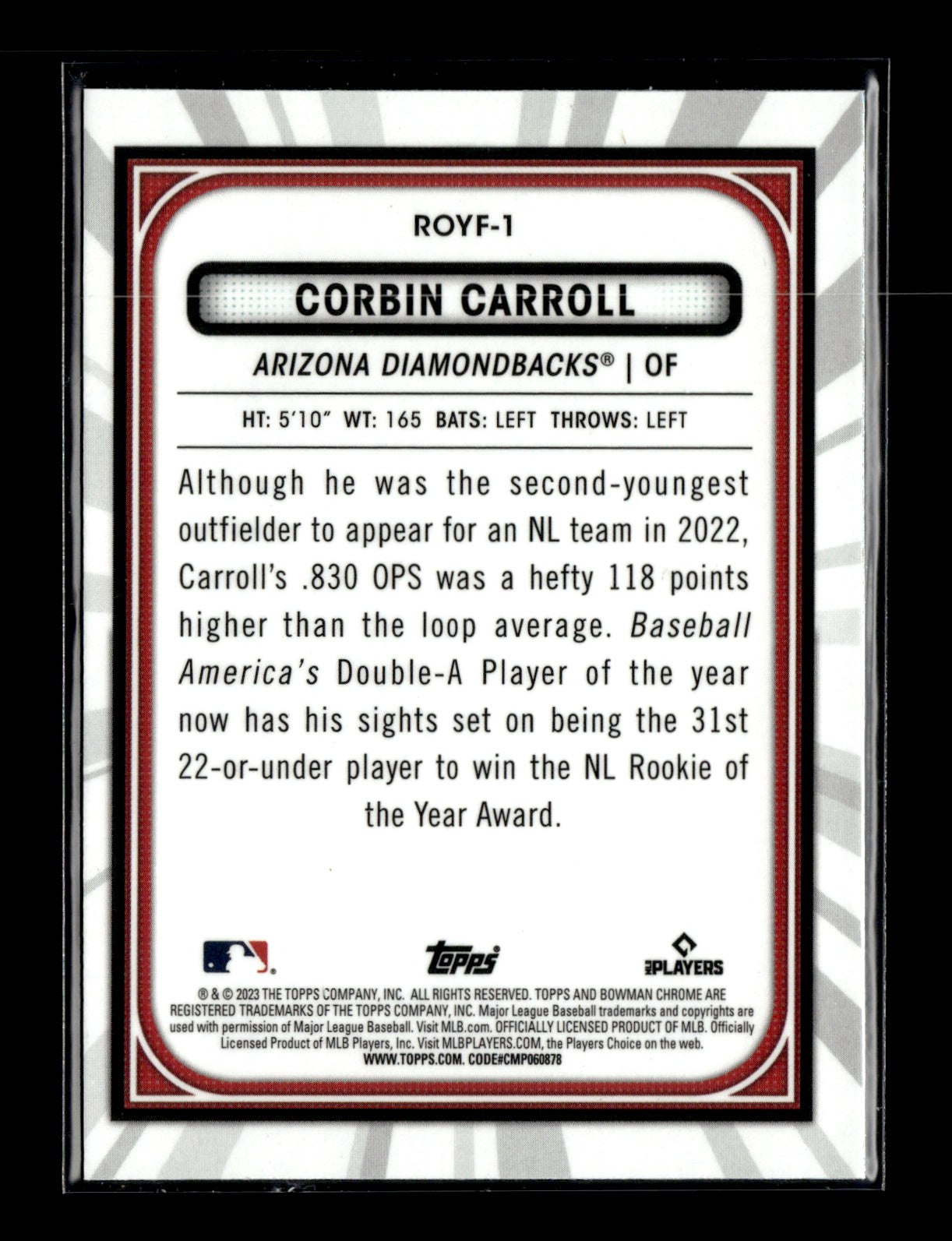 2023 Bowman Corbin Carroll #ROYF-1 Rookie of the Year Favorites Mojo Refractors