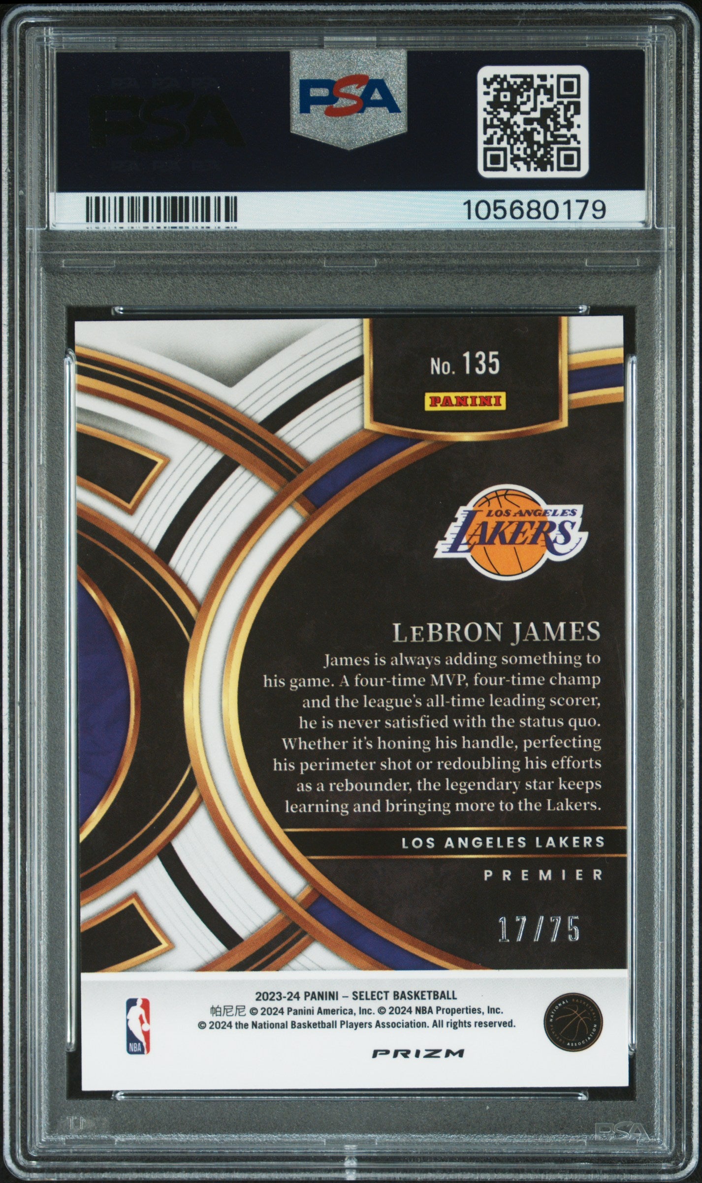 2023 Panini Select Lebron James #135 White Disco PSA 9 Los Angeles Lakers