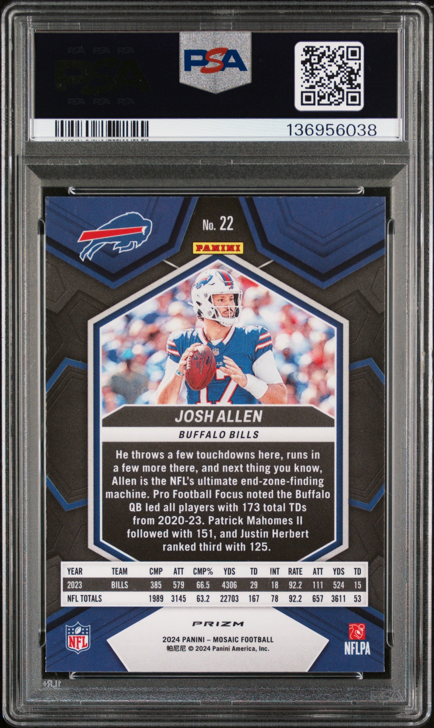 2024 Panini Mosaic Josh Allen #22 Genesis PSA 9 Buffalo Bills