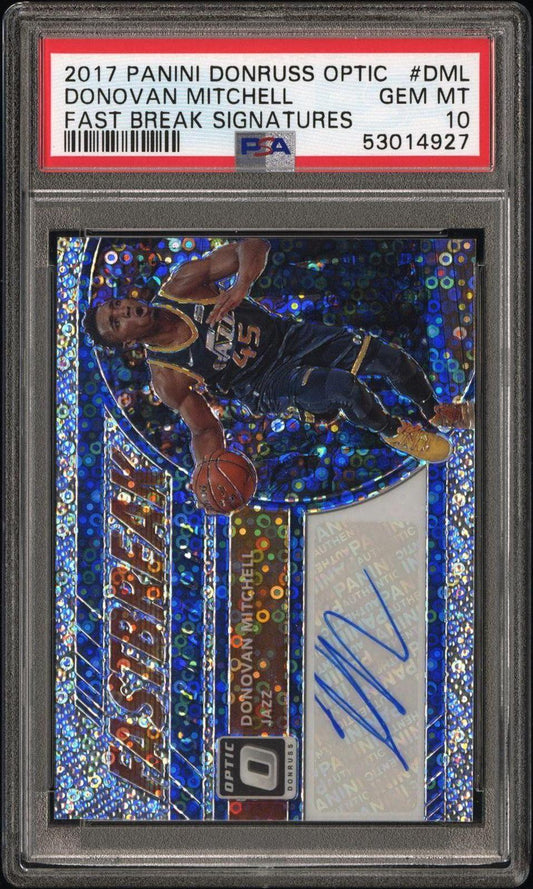 2017 Panini Donruss Optic Fast Break Signatures Donovan Mitchell #DML Fast Break Signatures PSA 10 Utah Jazz