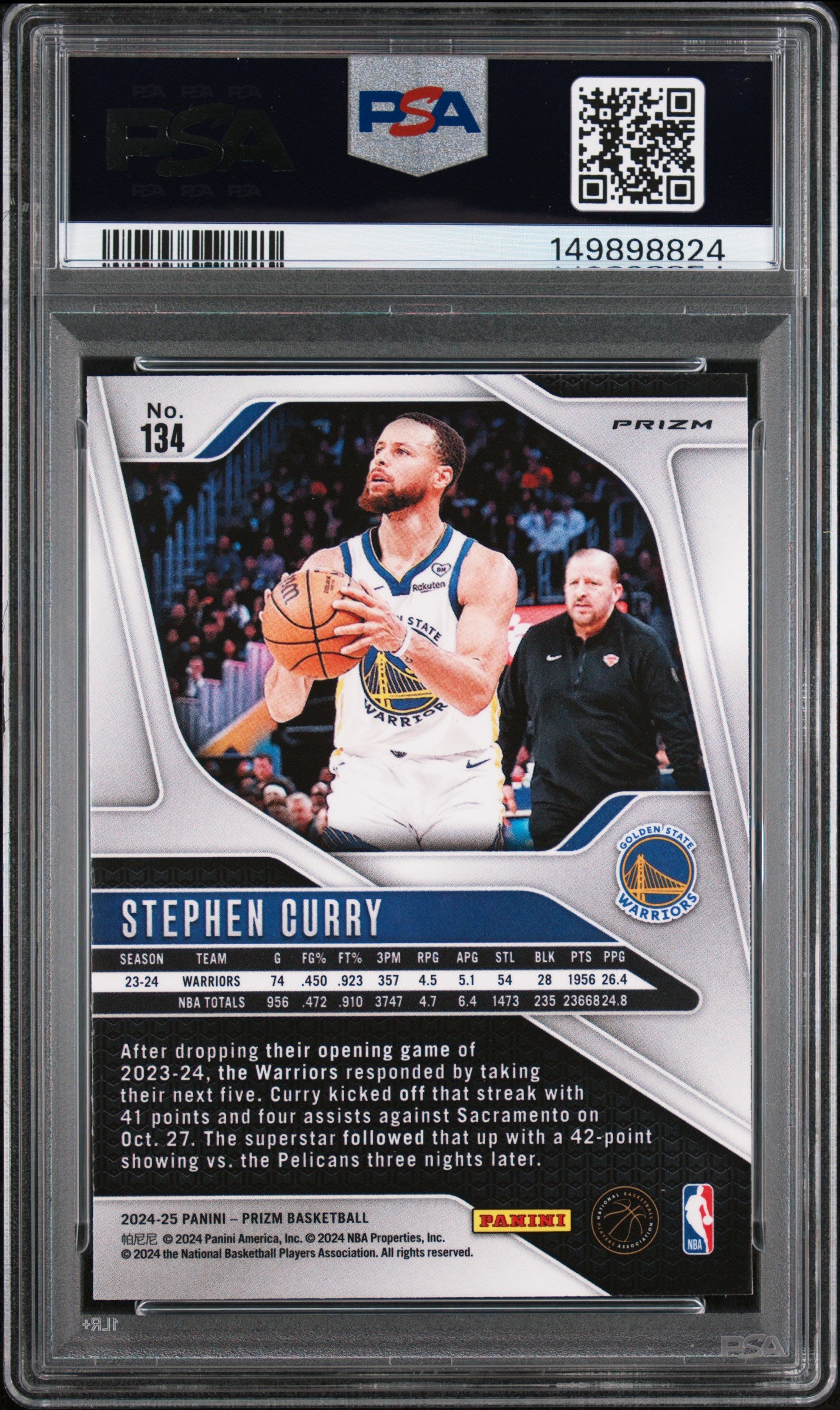 2024 Panini Prizm Stephen Curry #134 Red White Blue Prizm PSA 9 Golden Sate Warriors