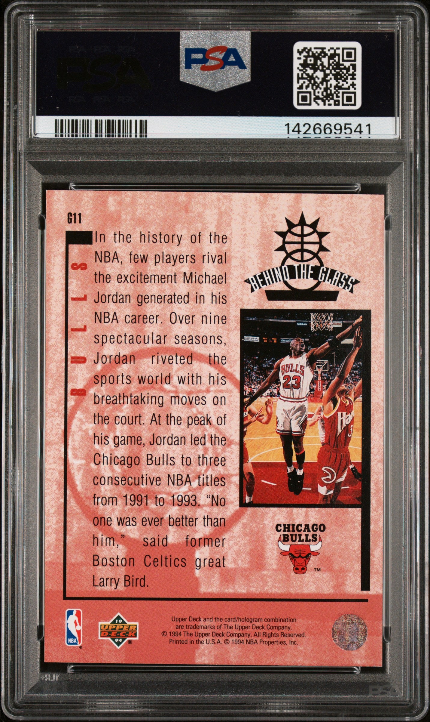 1993 Upper Deck Se Behind The Glass Michael Jordan #G11 Behind The Glass PSA 9 Chicago Bulls