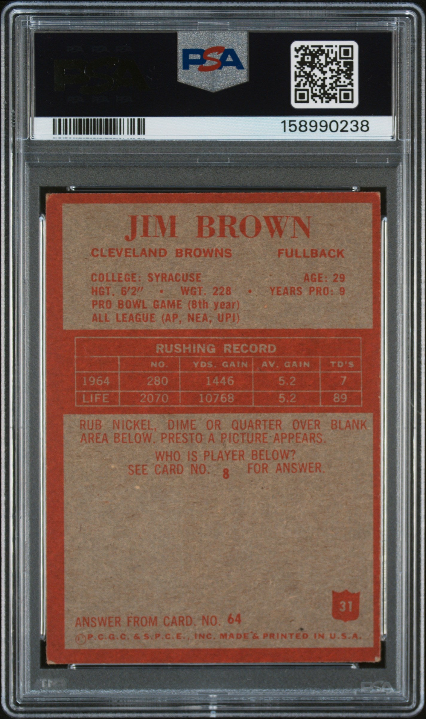 1965 Philadelphia Jim Brown #31 PSA 4
