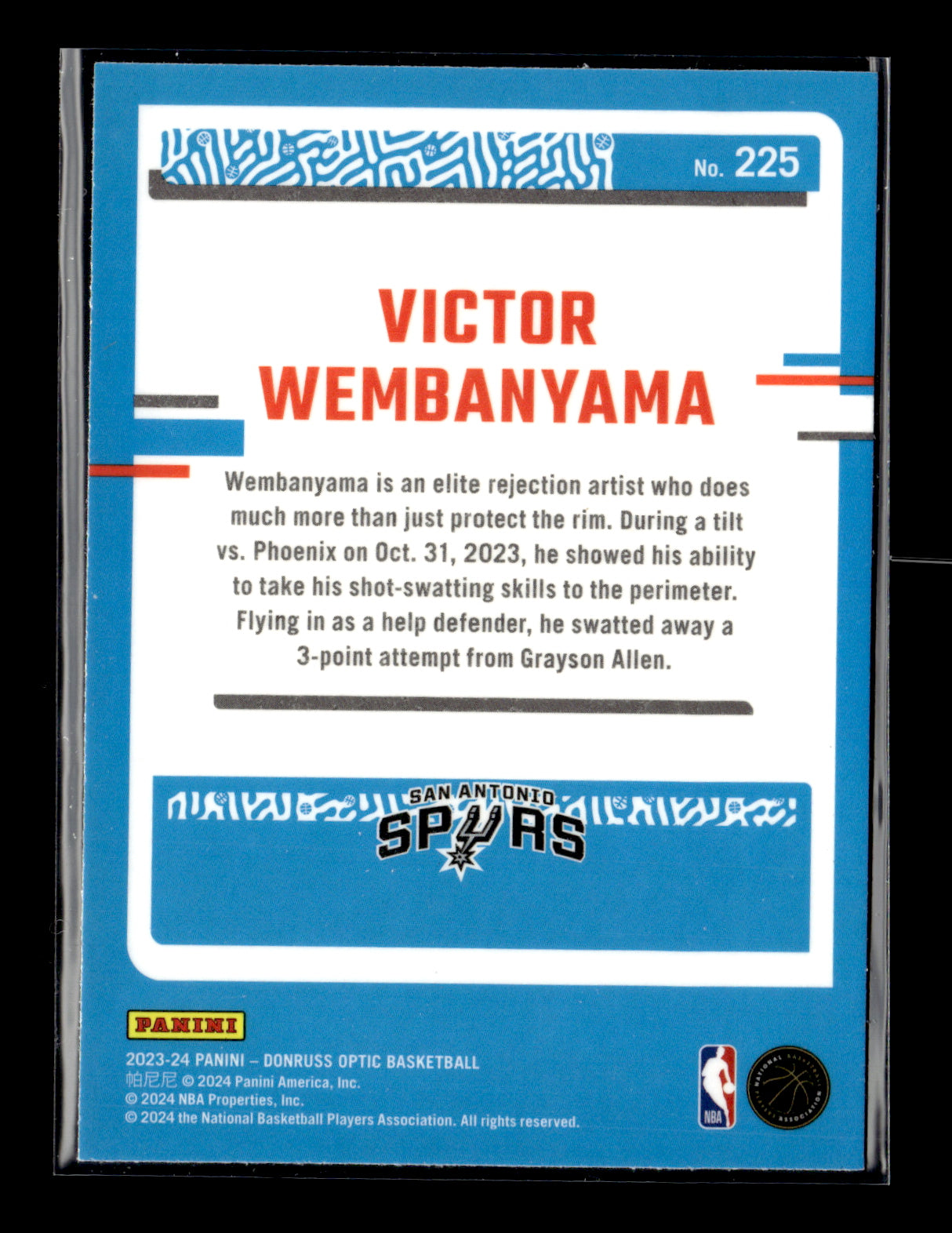 2023-24 Donruss Optic Victor Wembanyama #225 San Antonio Spurs