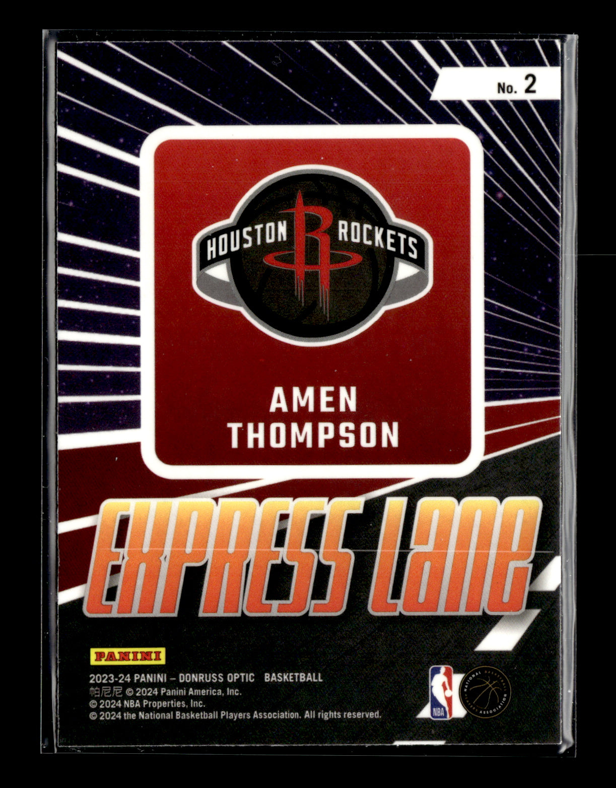 2023-24 Donruss Optic Amen Thompson #2 Express Lane Purple Houston Rockets