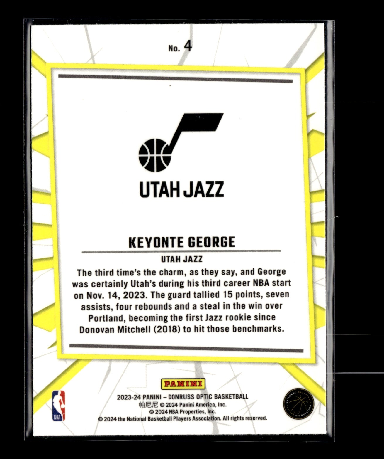 2023-24 Donruss Optic Keyonte George #4 My House Utah Jazz