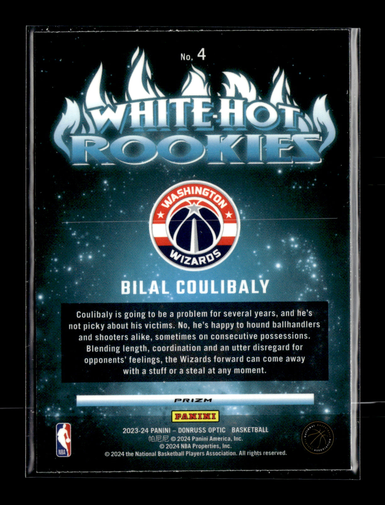 2023-24 Donruss Optic Bilal Coulibaly #4 White Hot Rookies Washington Wizards