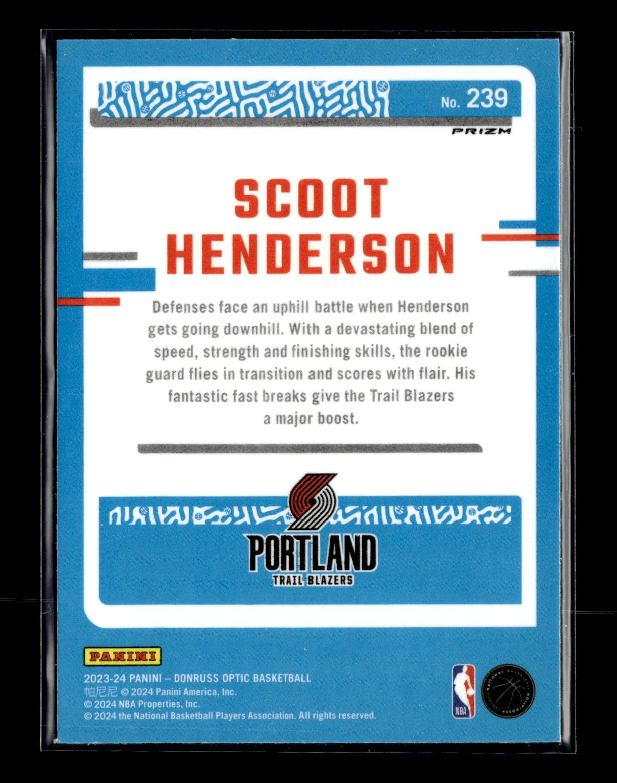 2023-24 Donruss Optic Scoot Henderson #239 Holo Portland Trail Blazers