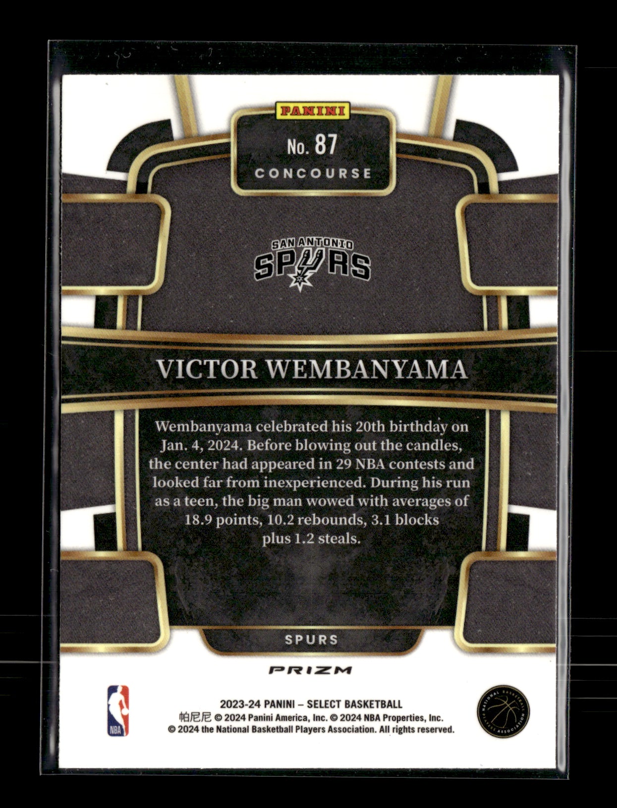 2023-24 Panini Select Victor Wembanyama #87 Blue Prizms San Antonio Spurs