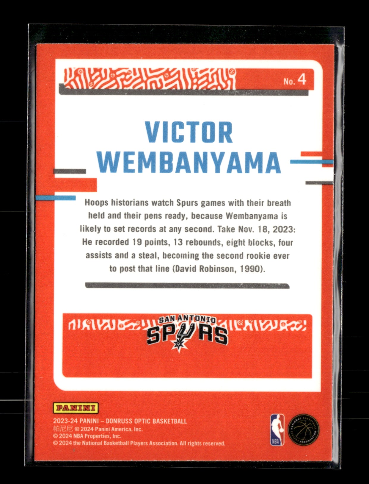 2023-24 Donruss Optic Victor Wembanyama #4 The Rookies San Antonio Spurs
