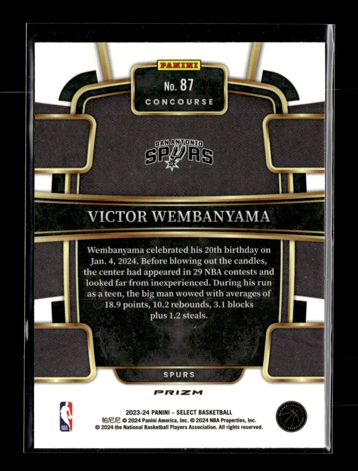 2023-24 Panini Select Victor Wembanyama #87 Tectonic Prizms San Antonio Spurs