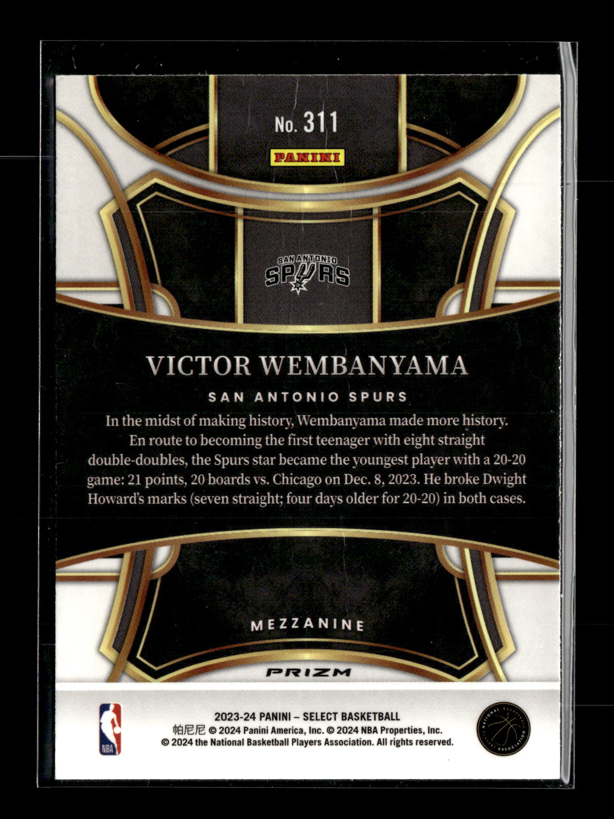 2023-24 Panini Select Victor Wembanyama #311 Silver Prizms San Antonio Spurs