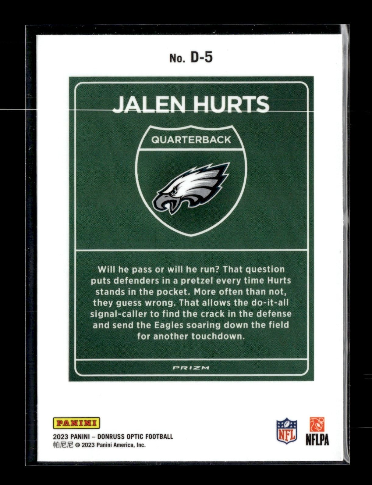 2023 Donruss Optic Jalen Hurts #D-5 Downtown Philadelphia Eagles