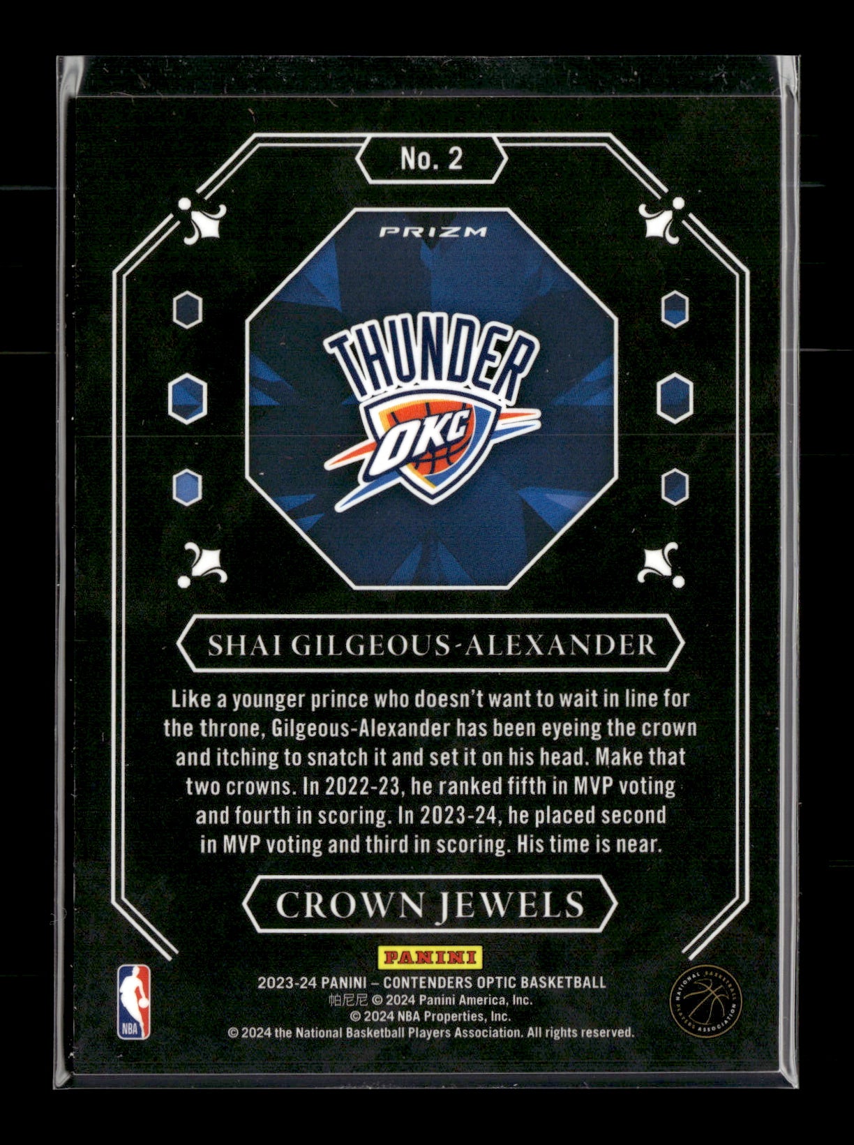 2023-24 Panini Contenders Optic Shai Gilgeous-Alexander #2 Crown Jewels Oklahoma City Thunder
