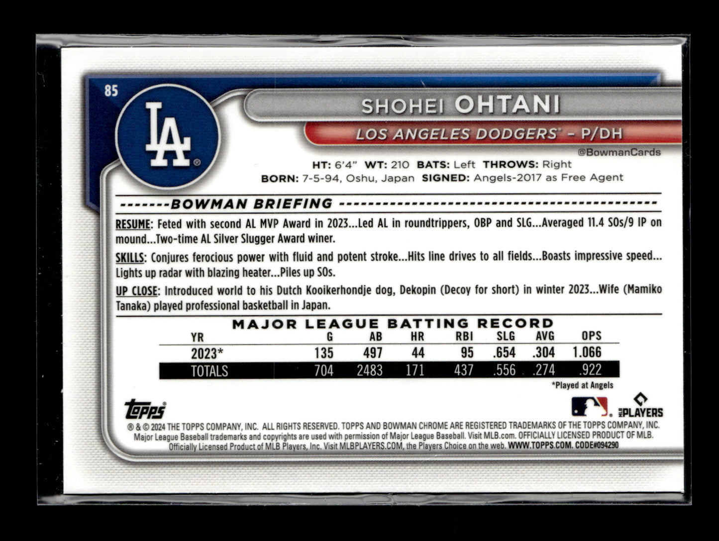2024 Bowman Chrome Shohei Ohtani #85 Mojo Refractors Los Angeles Dodgers