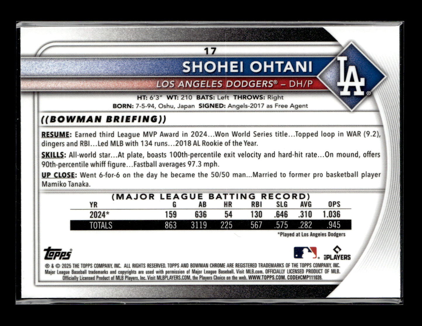 2025 Bowman Chrome Shohei Ohtani #17 Mojo Refractors Los Angeles Dodgers
