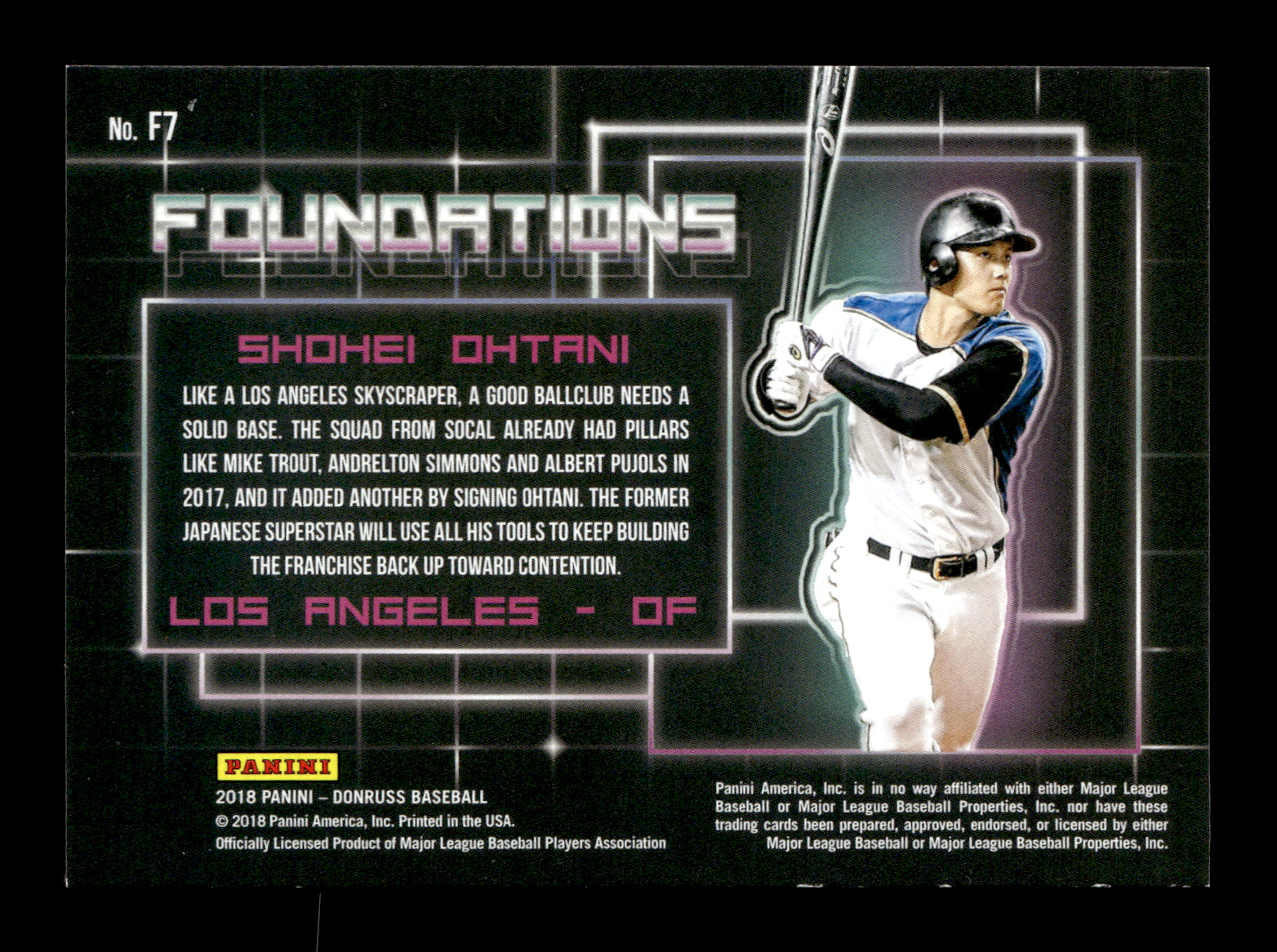 2018 Donruss Shohei Ohtani #F7 Foundations Gold #/99 Los Angeles Angels
