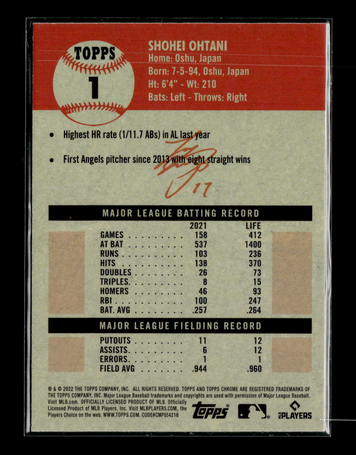 2022 Topps Chrome Platinum Anniversary Shohei Ohtani #1 Los Angeles Angels