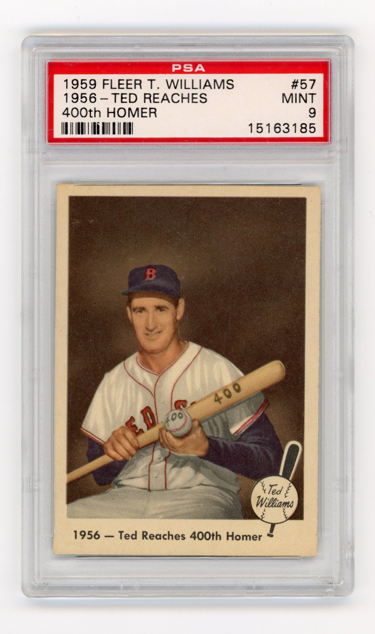1959 Fleer Ted Williams 1956-Ted Reaches #57 400th Homer PSA 9