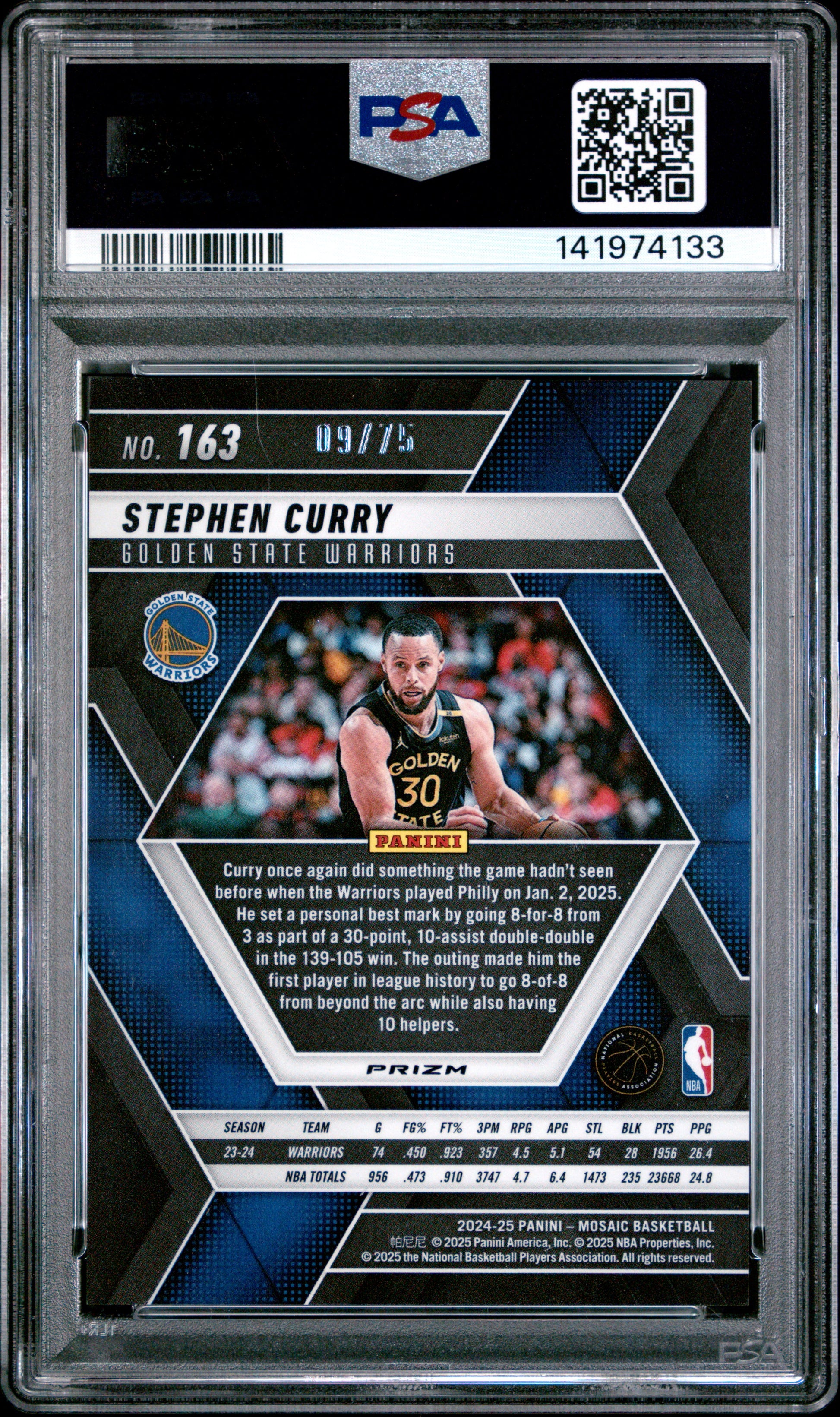 2024-25 Panini Mosaic Stephen Curry #163 Red Fluorescent Mosaic #/75 PSA 10 Golden State Warriors