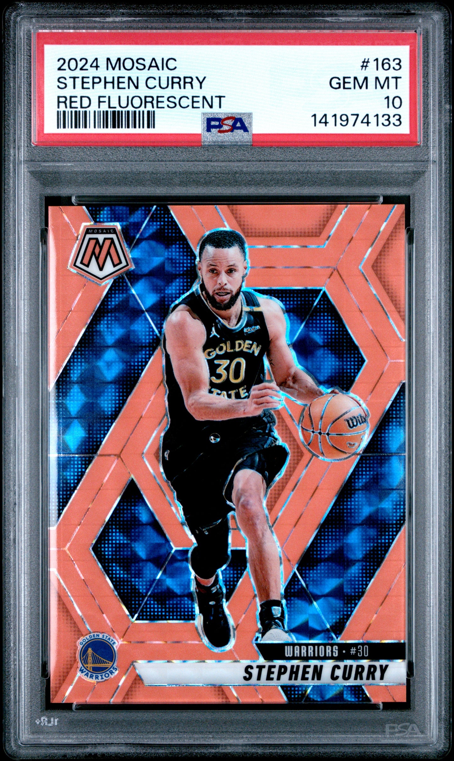 2024-25 Panini Mosaic Stephen Curry #163 Red Fluorescent Mosaic #/75 PSA 10 Golden State Warriors