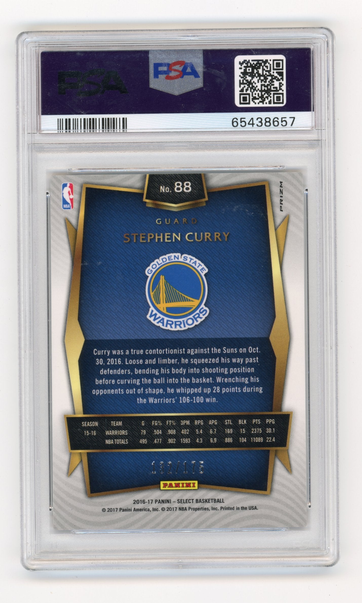 2016 Panini Select Stephen Curry #88 Maroon Prizm PSA 10
