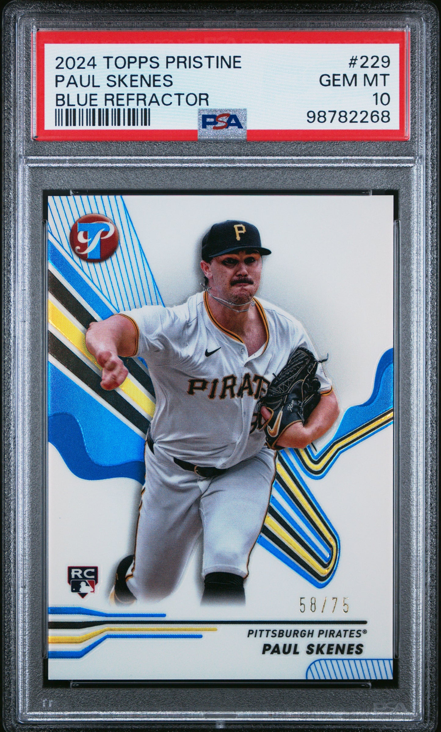 2024 Topps Pristine Paul Skenes #229 Blue Refractors #/75 PSA 10 Pittsburgh Pirates