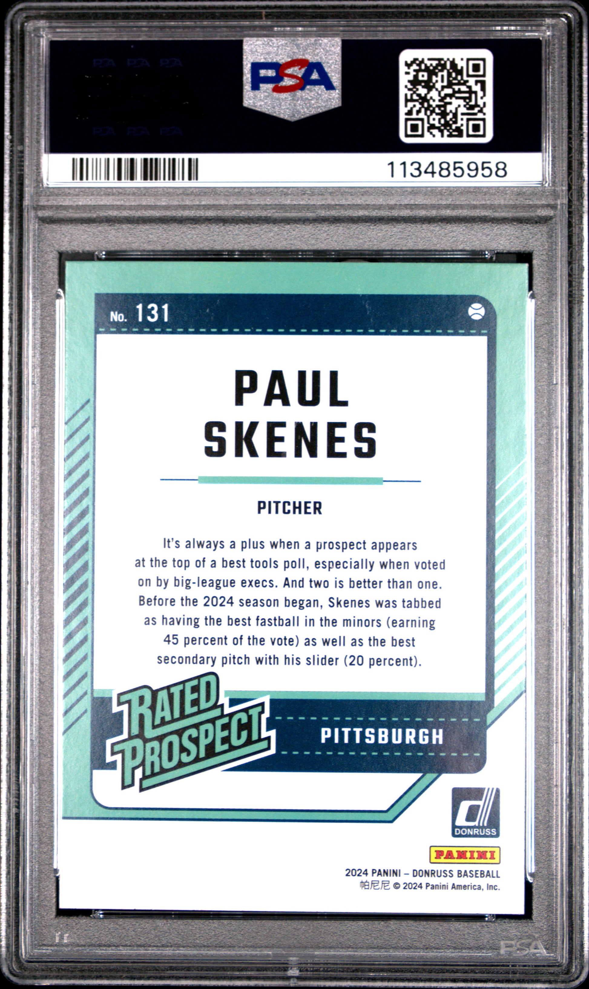 2024 Donruss Paul Skenes #131 Red and Blue PSA 9 Pittsburgh Pirates