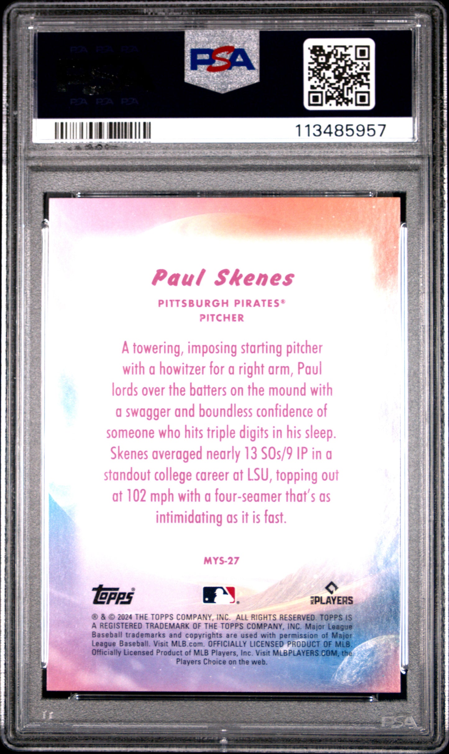 2024 Topps Update Paul Skenes #MYS-27 Mystical PSA 9 Pittsburgh Pirates