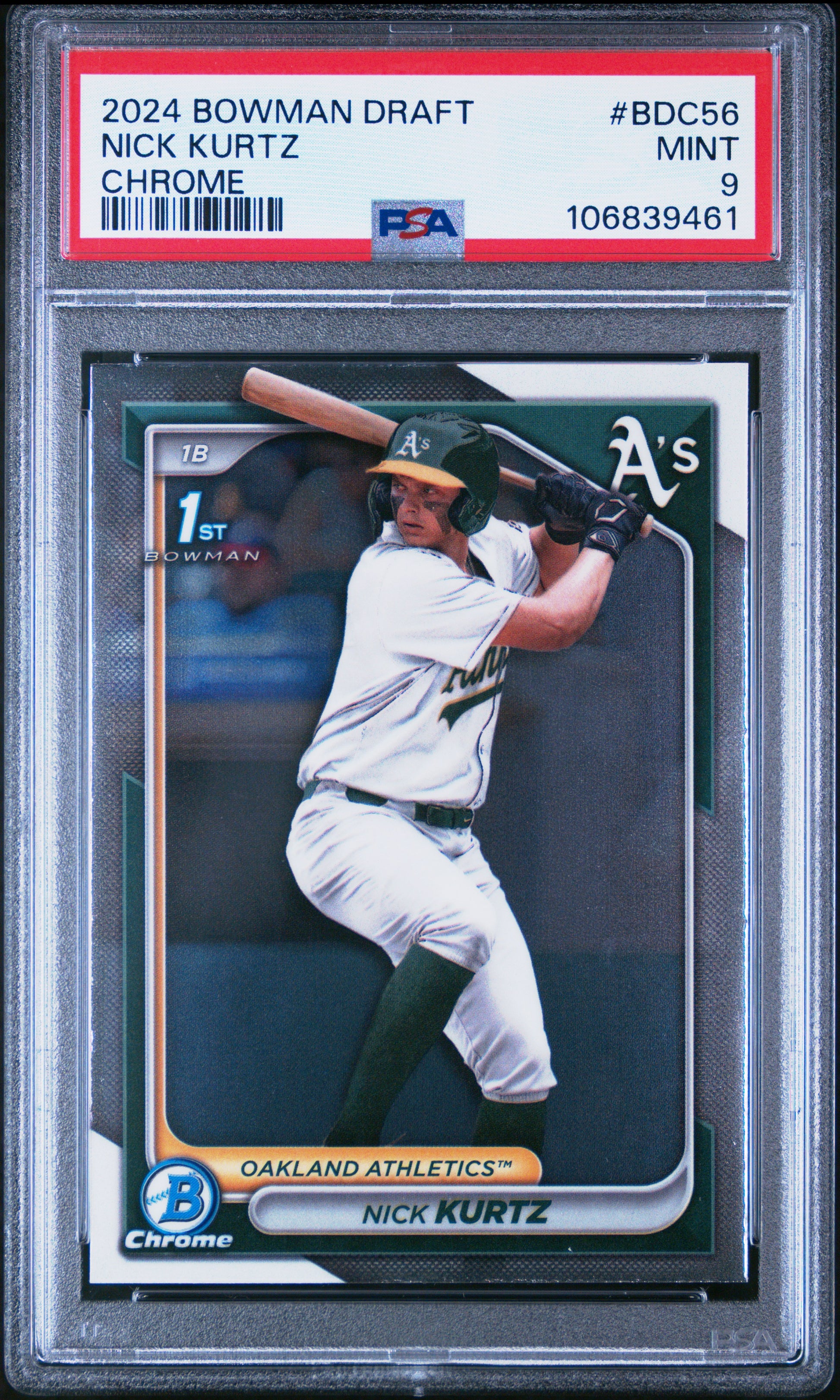 2024 Bowman Draft Nick Kurtz #BDC-56 Chrome PSA 9 Oakland Athletics