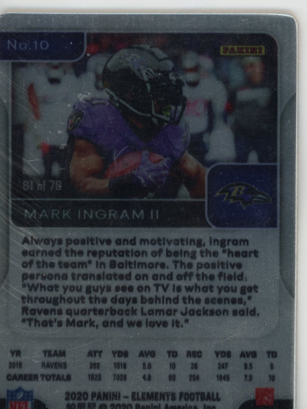 2020 Panini Elements Mark Ingram II #10 RPS Rookie Steel Signatures Gold #/79 Baltimore Ravens