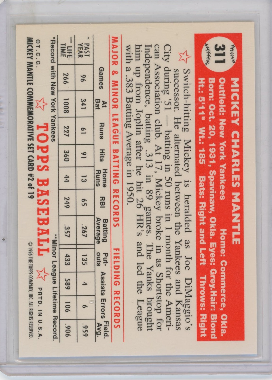 2006 Topps '52 Rookies Mickey Mantle #311c : Green New York Yankees