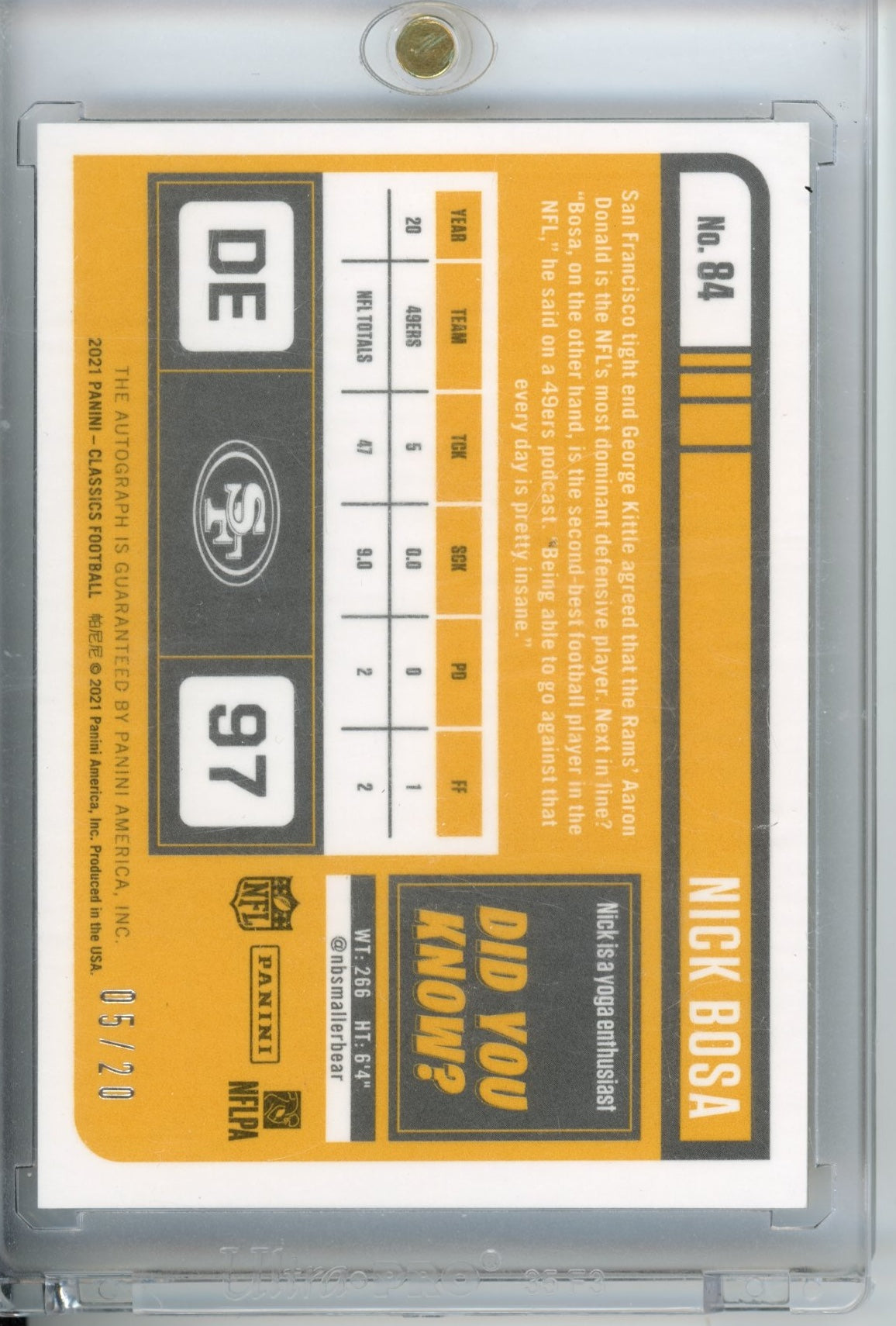 2021 Panini Classics Nick Bosa #84 Premium Edition San Francisco 49ers