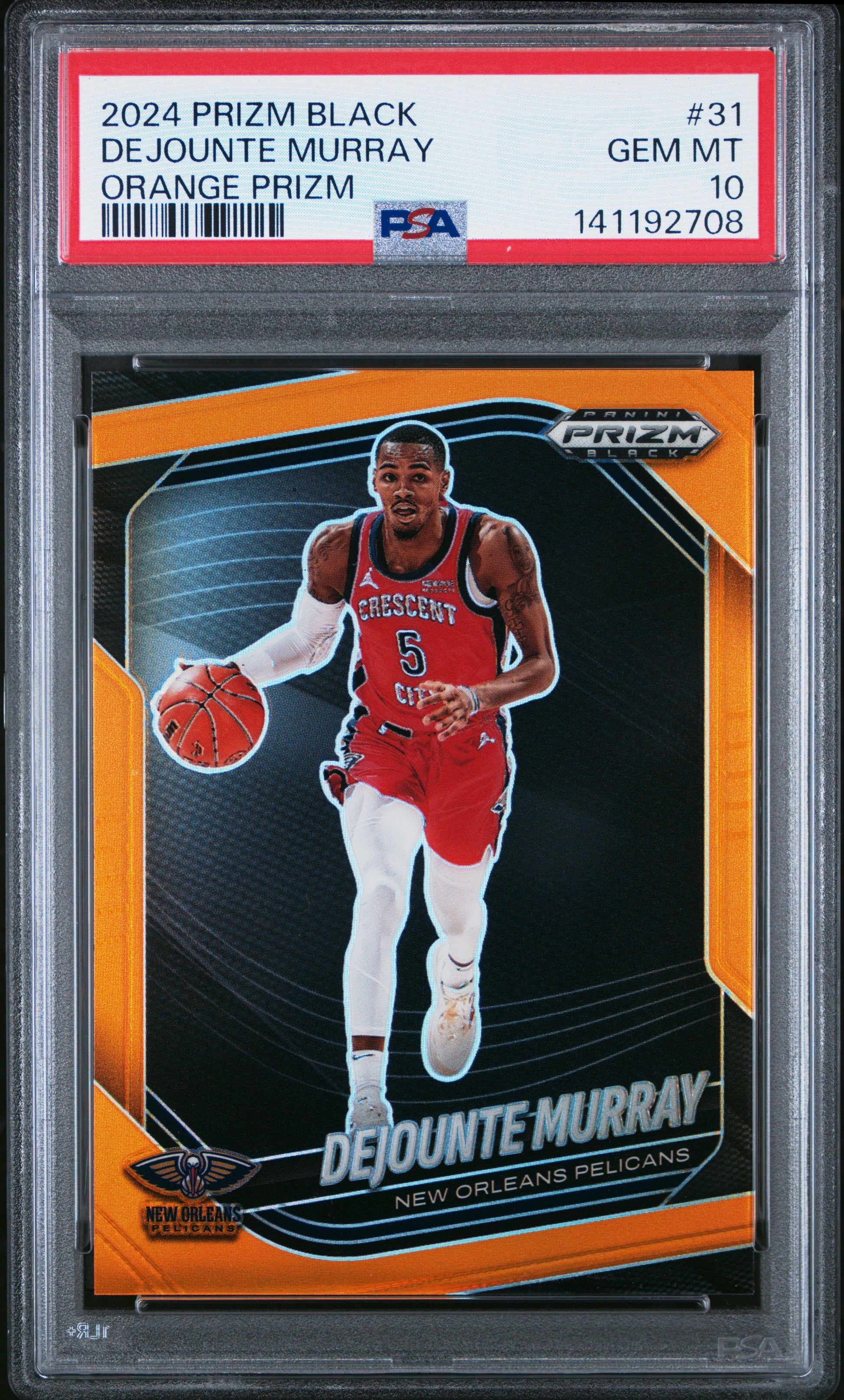 2024-25 Panini Prizm Black Dejounte Murray #31 Orange Prizms #/49 PSA 10 New Orleans Pelicans