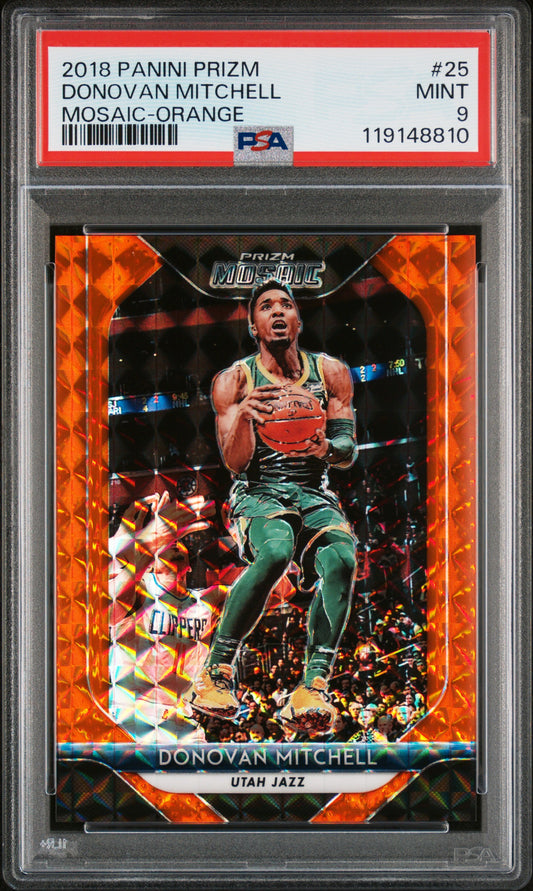 2018-19 Panini Mosaic Prizm Donovan Mitchell #25 Orange #/99 PSA 9 Utah Jazz