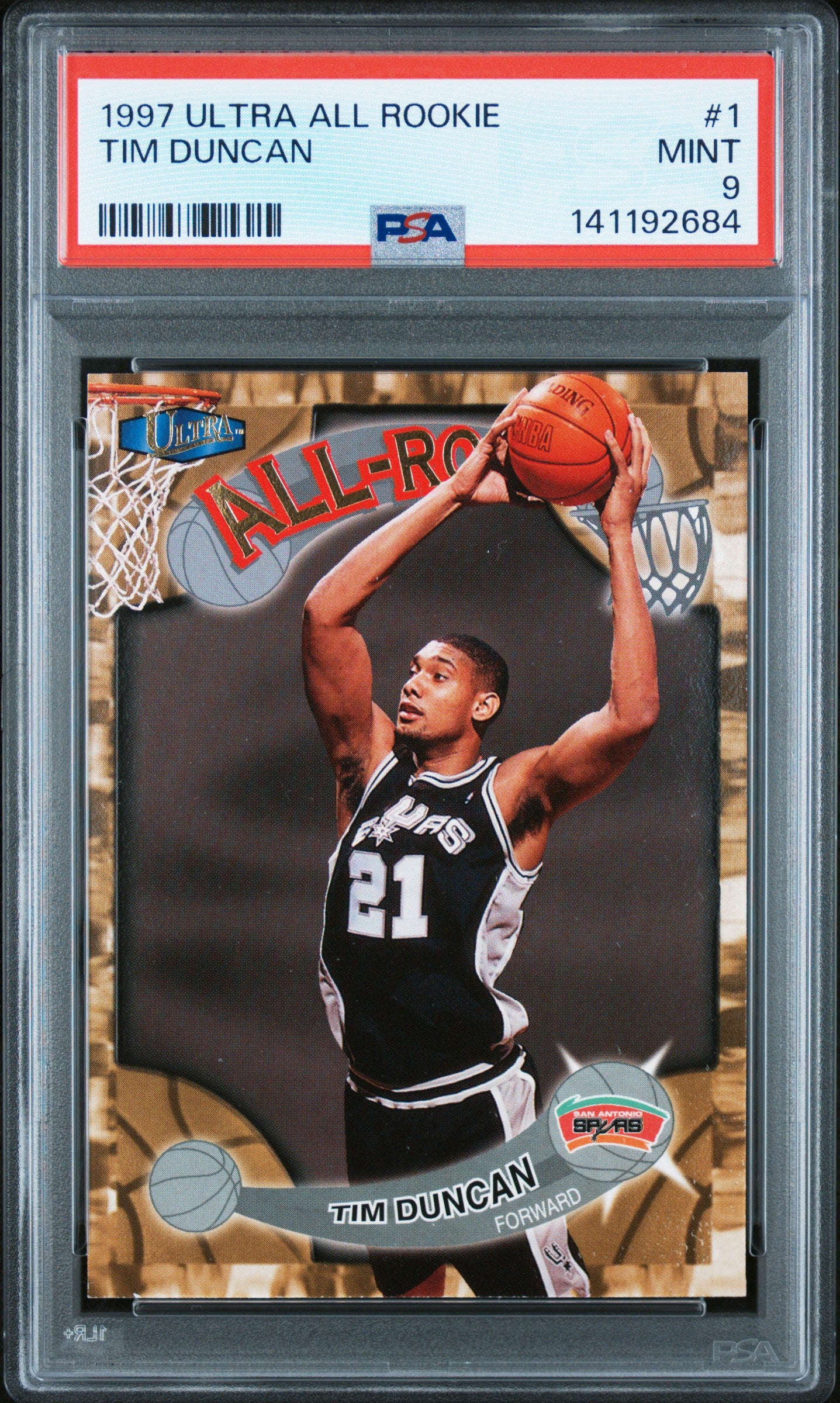 1997-98 Ultra Tim Duncan #1 AR All-Rookie PSA 9 San Antonio Spurs