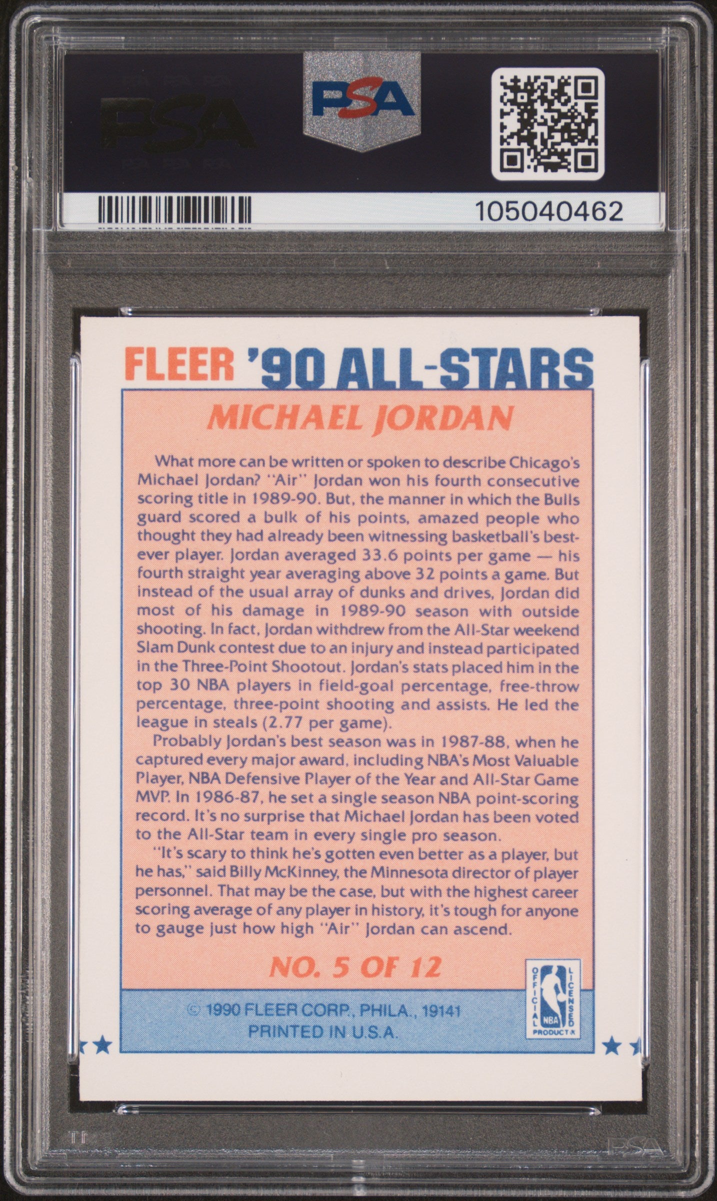 1990-91 Fleer Michael Jordan #5 All-Stars PSA 7 Chicago Bulls