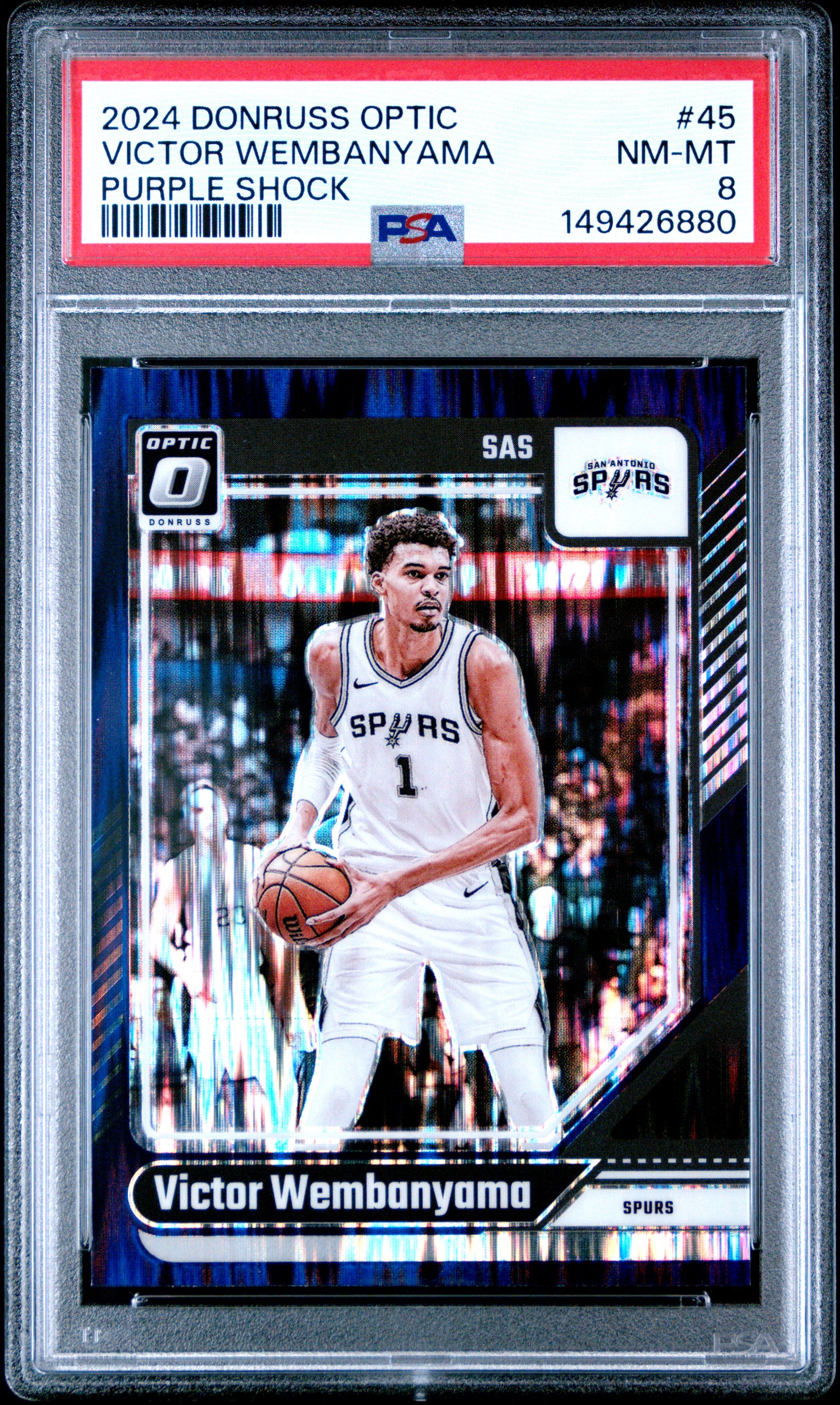 2024-25 Donruss Optic Victor Wembanyama #45 Purple Shock PSA 8 San Antonio Spurs