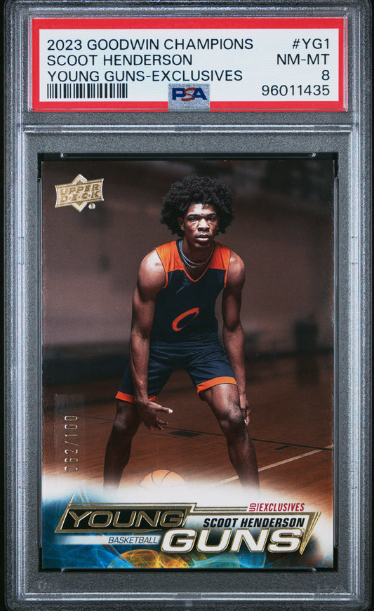 2023 Upper Deck Goodwin Champions Scoot Henderson #YG-1 Upper Deck Young Guns Exclusives PSA 8 Portland Trail Blazers