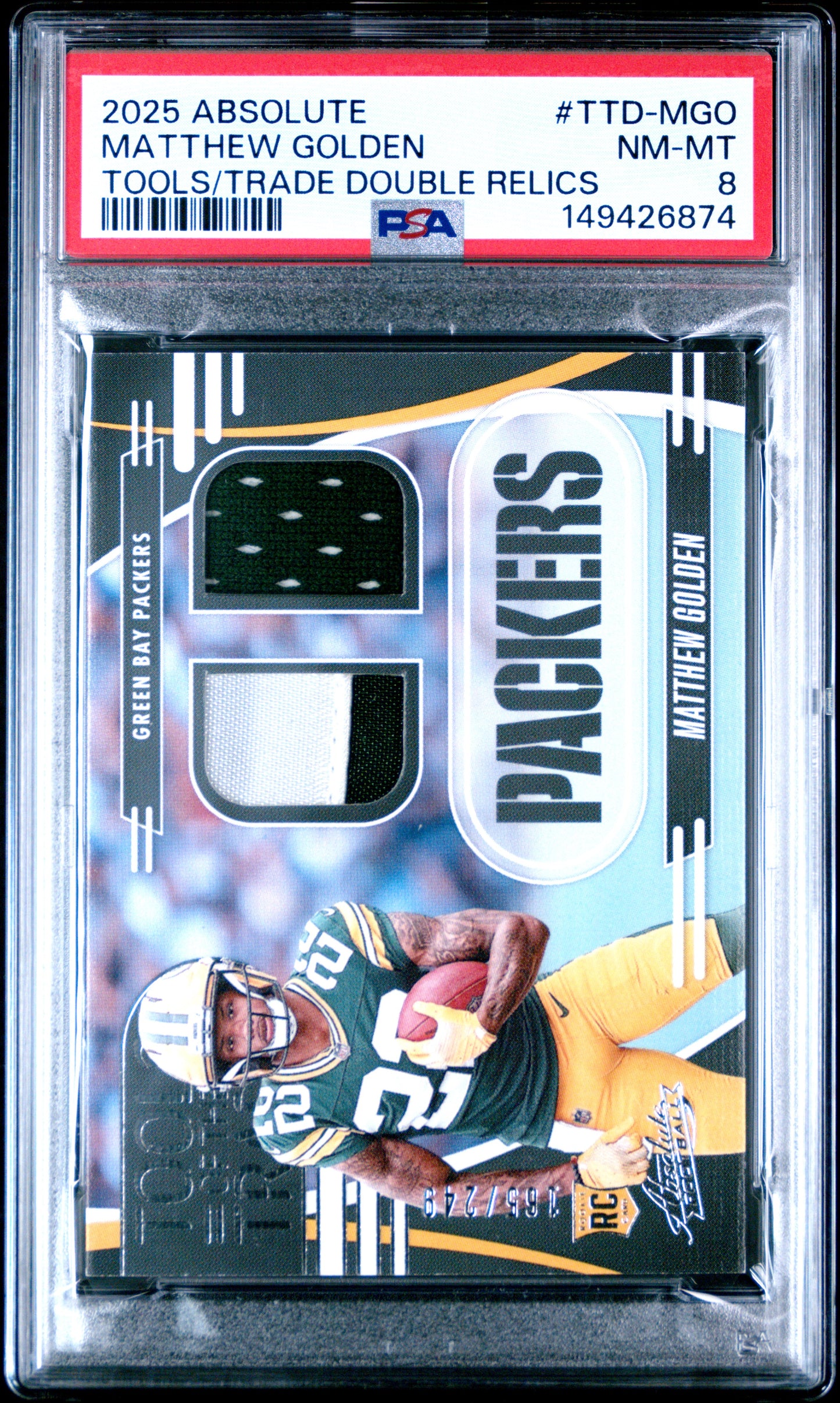 2025 Panini Absolute Matthew Golden #TTD-MGO Tools of the Trade Double #/249 PSA 8 Green Bay Packers