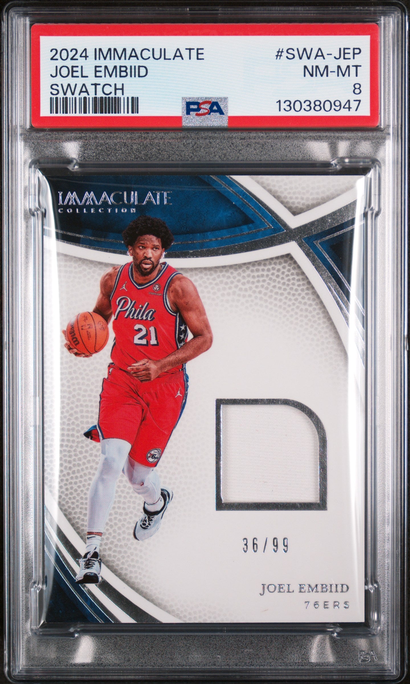 2024-25 Panini Immaculate Collection Joel Embiid #SWA-JEP Swatches #/99 PSA 8 Philadelphia 76ers