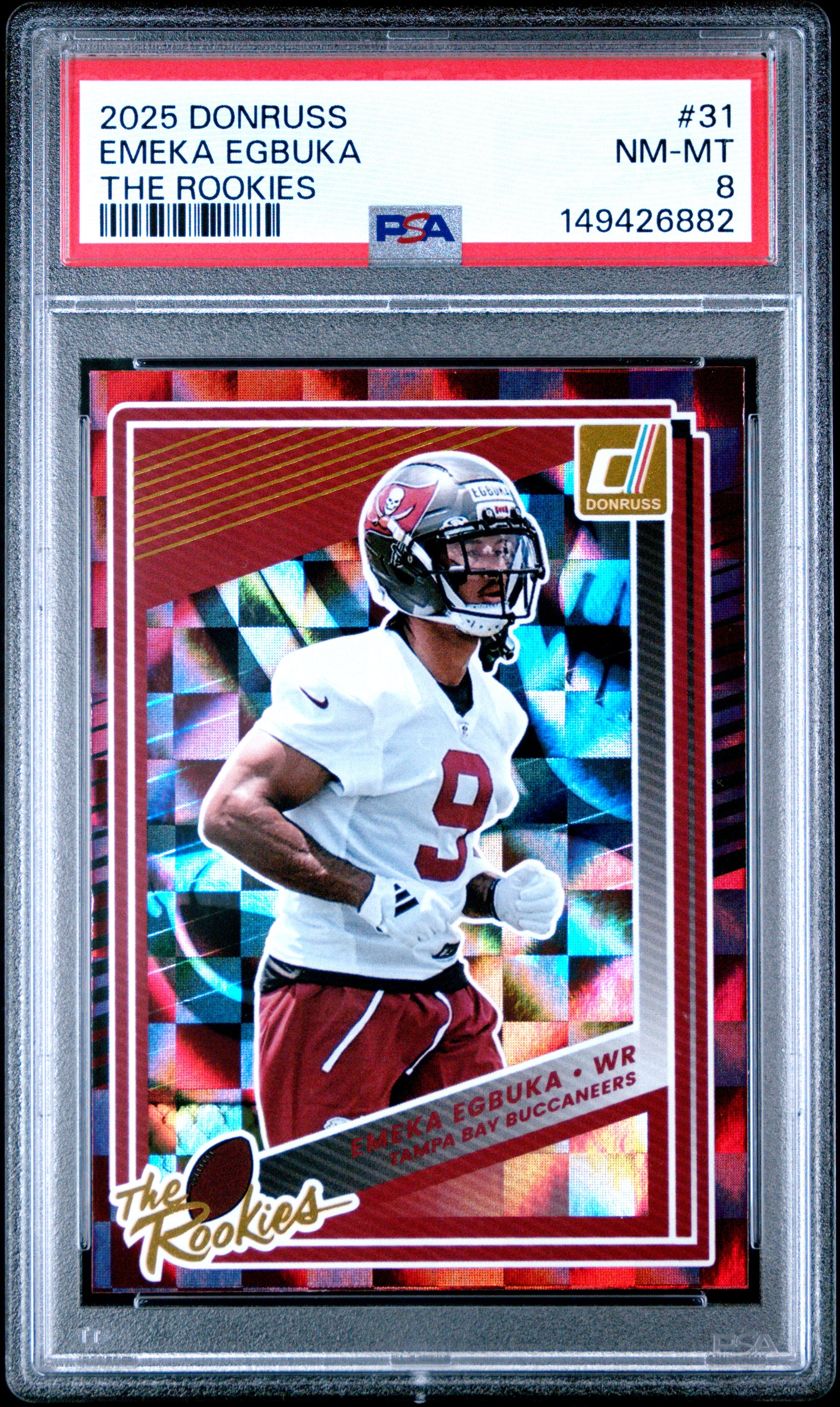2025 Donruss Emeka Egbuka #31 The Rookies PSA 8 Tampa Bay Buccaneers