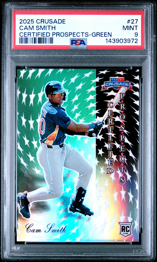 2025 Panini Crusade Cam Smith #27 Certified Prospects Green #/249 PSA 9 Houston Astros