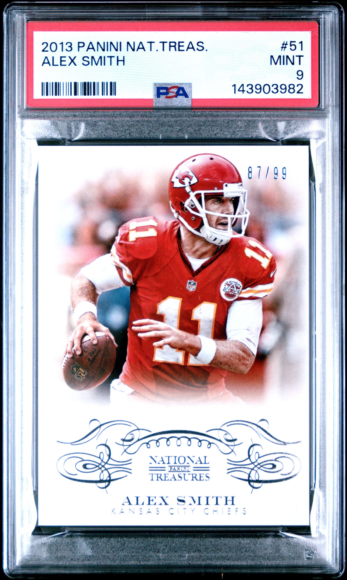2013 Panini National Treasures Alex Smith #51 #/99 PSA 9 Kansas City Chiefs
