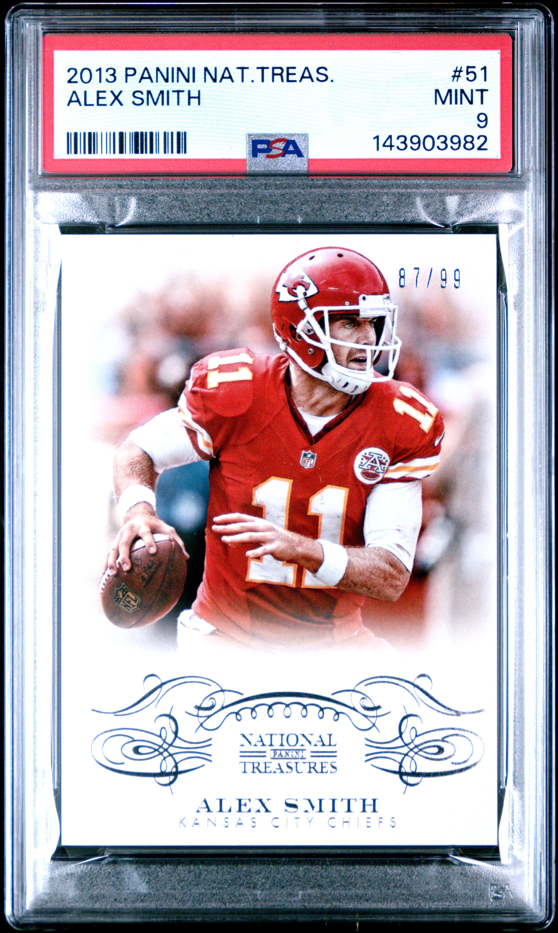 2013 Panini National Treasures Alex Smith #51 #/99 PSA 9 Kansas City Chiefs