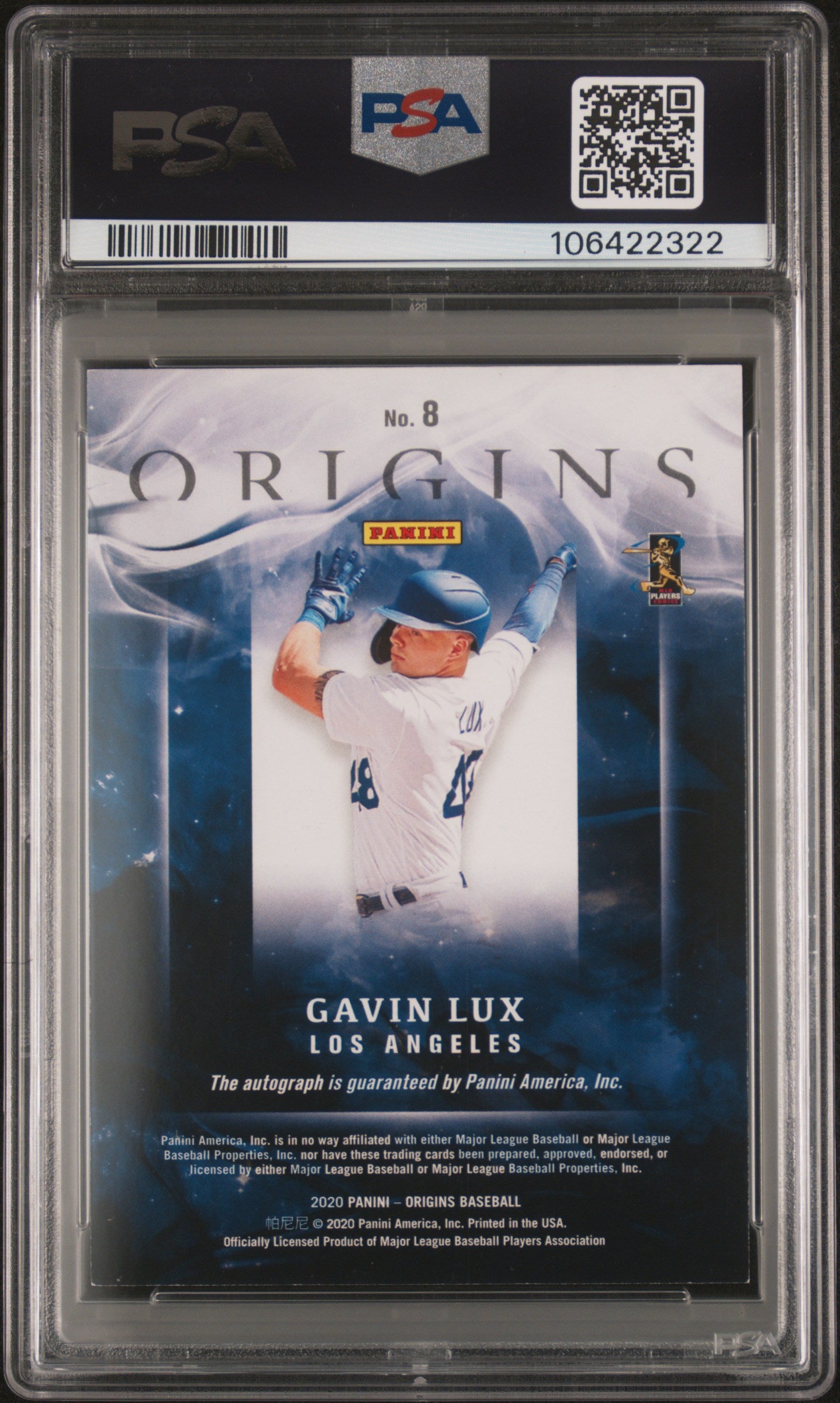 2020 Panini Chronicles Gavin Lux #8 Origins Signatures PSA 8 Los Angeles Dodgers